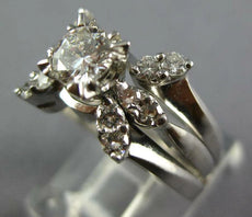 ANTIQUE .61CT DIAMOND 14KT WHITE GOLD ROUND FLOWER INSERT ENGAGEMENT RING #27066