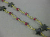 ANTIQUE LONG AAA HEMATITE & RUBY 18KT YELLOW GOLD 3D SHOOTING STAR FUN NECKLACE