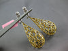 5.55CT WHITE & CANARY DIAMOND 18K 2 TONE GOLD TEARDROP FILIGREE HANGING EARRINGS