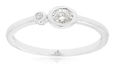 .17CT DIAMOND 14KT WHITE GOLD 3D OVAL & ROUND BEZEL ETOILE SOLITAIRE LOVE RING
