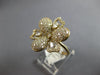 LARGE 1.60CT DIAMOND 14KT YELLOW GOLD ROUND & PEAR SHAPE FLOWER ROSE LOVE RING