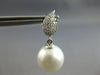 ESTATE .22CT DIAMOND & AAA SOUTH SEA PEARL 18K WHITE GOLD LEAF HANGING EARRINGS