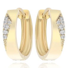 ESTATE .10CT DIAMOND 14KT YELLOW GOLD 3D CLASSIC PAVE TRIANGULAR HUGGIE EARRINGS