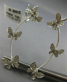 LARGE .63CT DIAMOND 18KT WHITE GOLD MULTI BUTTERFLY EAR CLIMBER HANGING EARRINGS
