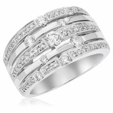 1.03CT DIAMOND 18KT WHITE GOLD ROUND MULTI ROW ETOILE FILIGREE ANNIVERSARY RING