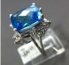 LARGE 7.63CT DIAMOND & AAA BLUE TOPAZ 14K WHITE GOLD 3D CUSHION & ROUND FUN RING