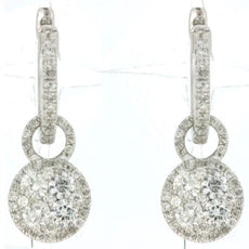 1.24CT DIAMOND 14KT WHITE GOLD CLUSTER INVISIBLE HALO LOVE KNOT HANGING EARRINGS