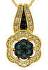 .51CT WHITE & BLUE DIAMOND 14KT YELLOW GOLD 3D FLOWER FILIGREE FLOATING PENDANT
