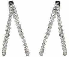 LARGE 4.20CT DIAMOND 18KT WHITE GOLD 3D V SHAPE INSIDE OUT HOOP HANGING EARRINGS