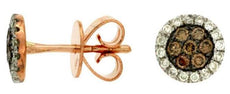 .30CT WHITE & CHOCOLATE FANCY DIAMOND 14KT ROSE GOLD FLOWER HALO STUD EARRINGS