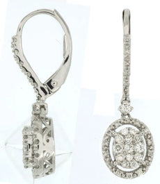ESTATE .43CT DIAMOND 14KT WHITE GOLD 3D CLUSTER OVAL LEVERBACK HANGING EARRINGS