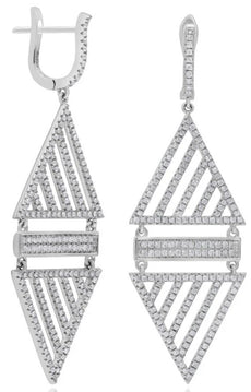 LARGE 1.65CT DIAMOND 18KT WHITE GOLD TRIANGULAR GEOMETRICAL FUN HANGING EARRINGS