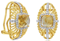 LARGE 3.88CT DIAMOND & AAA CITRINE 14KT YELLOW GOLD 3D CUSHION & ROUND EARRINGS