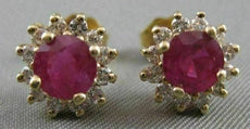 ANTIQUE 2.15CTW DIAMOND RUBY 14KT YLW GOLD ROUND CLUSTER PUSHBACK EARRINGS #1765