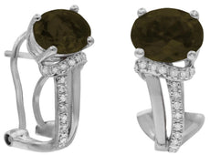 2.33CT DIAMOND & AAA SMOKY TOPAZ 14K WHITE GOLD 3D OVAL & ROUND CLIP ON EARRINGS