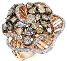 3.56CT WHITE & MULTI COLOR DIAMOND 18KT ROSE GOLD 3D MULTI SHAPE FLOWER RING