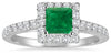 ESTATE 1.0CT DIAMOND & AAA EMERALD 14KT WHITE GOLD ROUND SQUARE ENGAGEMENT RING