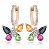 1.99CT DIAMOND & MULTI GEM 14KT ROSE GOLD BUTTERFLY LEVERBACK HANGING EARRINGS