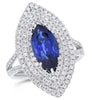 LARGE 4.18CT DIAMOND & AAA SAPPHIRE 14KT WHITE GOLD MARQUISE SHAPE & ROUND RING