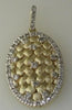 ESTATE .26CT DIAMOND 14KT YELLOW GOLD ROUND MATTE & SHINY OVAL FLOATING PENDANT