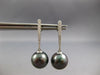 ESTATE LARGE .19CT DIAMOND & TAHITIAN PEARL 14KT WHITE GOLD BAR HANGING EARRINGS