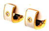 .05CT DIAMOND & WHITE ENAMEL 18KT YELLOW GOLD ROUND SQUARE HOOP HANGING EARRINGS
