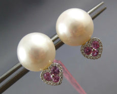 .37CT DIAMOND & AAA PINK SAPPHIRE & SOUTH SEA PEARL 14K WHITE GOLD STUD EARRINGS