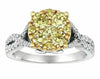 ESTATE WIDE 1.55CT WHITE & FANCY YELLOW DIAMOND 14K WHITE GOLD CLUSTER LOVE RING