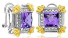 5.44CT DIAMOND & AAA AMETHYST 14K WHITE GOLD 3D PRINCESS & ROUND SQUARE EARRINGS