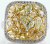 LARGE 3.02CT WHITE FANCY YELLOW DIAMOND 18K 2 TONE GOLD MULTI SHAPE CLUSTER RING