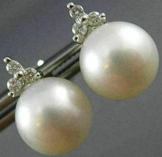 ESTATE .16CT DIAMOND & AAA SOUTH SEA PEARL 18KT WHITE GOLD FLOWER STUD EARRINGS