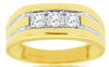 ESTATE WIDE .50CT DIAMOND 14KT YELLOW GOLD 3 STONE MATTE & SHINY ROUND MENS RING
