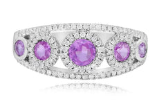 1.09CT DIAMOND & AAA PINK SAPPHIRE 14KT WHITE GOLD 5 STONE HALO ANNIVERSARY RING