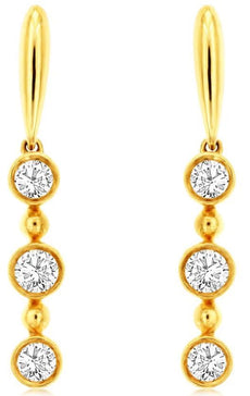 .33CT DIAMOND 14KT YELLOW GOLD 3D ROUND PAST PRESENT FUTURE 3 STONE FUN EARRINGS