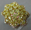 LARGE 3.44CT PINK & FANCY YELLOW DIAMOND 18K YELLOW GOLD MULTI SHAPE FLOWER RING