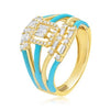 .48CT DIAMOND & TURQUOISE ENAMEL 14K YELLOW GOLD 3D ROUND & BAGUETTE SQUARE RING