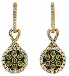 1.27CT WHITE & CHOCOLATE FANCY DIAMOND 14KT ROSE GOLD 3D FLOWER HANGING EARRINGS