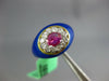 ESTATE .60CT DIAMOND & AAA RUBY & BLUE ENAMEL 18K YELLOW GOLD 3D FLOWER FUN RING