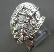 ANTIQUE WIDE .60CT OLD MINE DIAMOND 14K WHITE GOLD FILIGREE LEAF FUN RING #21792