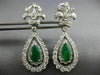 LARGE 3.70CT DIAMOND & AAA EMERALD 14KT WHITE GOLD 3D TEAR DROP HANGING EARRINGS