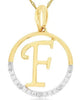 .02CT DIAMOND 14KT 2 TONE GOLD CLASSIC F INITIAL CIRCULAR FUN FLOATING PENDANT