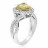 ESTATE 1.77CT WHITE & FANCY YELLOW DIAMOND 18KT 2 TONE GOLD HALO ENGAGEMENT RING