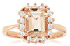 1.65CT DIAMOND & AAA MORGANITE 14K ROSE GOLD EMERALD CUT & ROUND ENGAGEMENT RING