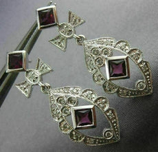 ESTATE LARGE 1.60CT DIAMOND & TOURMALINE 14KT WHITE GOLD FLOWER HANGING EARRINGS