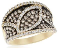 1.76CT WHITE & CHOCOLATE FANCY DIAMOND 14KT YELLOW GOLD 3D LEAF ANNIVERSARY RING