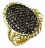 LARGE 1.10CT CHOCOLATE FANCY DIAMOND 14KT YELLOW GOLD CLUSTER OVAL ROPE FUN RING