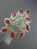 ESTATE LARGE 3.69CT DIAMOND & AAA RUBY 14KT WHITE & YELLOW GOLD FLOWER LEAF RING
