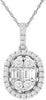 ESTATE .50CT DIAMOND 14KT WHITE GOLD ROUND & BAGUETTE CLUSTER OVAL HALO PENDANT