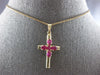 ESTATE 1.0CT AAA RUBY 14K YELLOW GOLD OVAL 5 STONE CROSS FLOATING PENDANT #27884