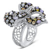 EXTRA LARGE 6.85CT WHITE & MULTI COLOR MULTI SHAPE DIAMOND 18KT WHITE GOLD RING
